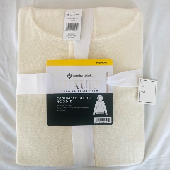NWT New Member’s Mark Cashmere Blend Hoodie, color Cream - Picture 5 of 8
